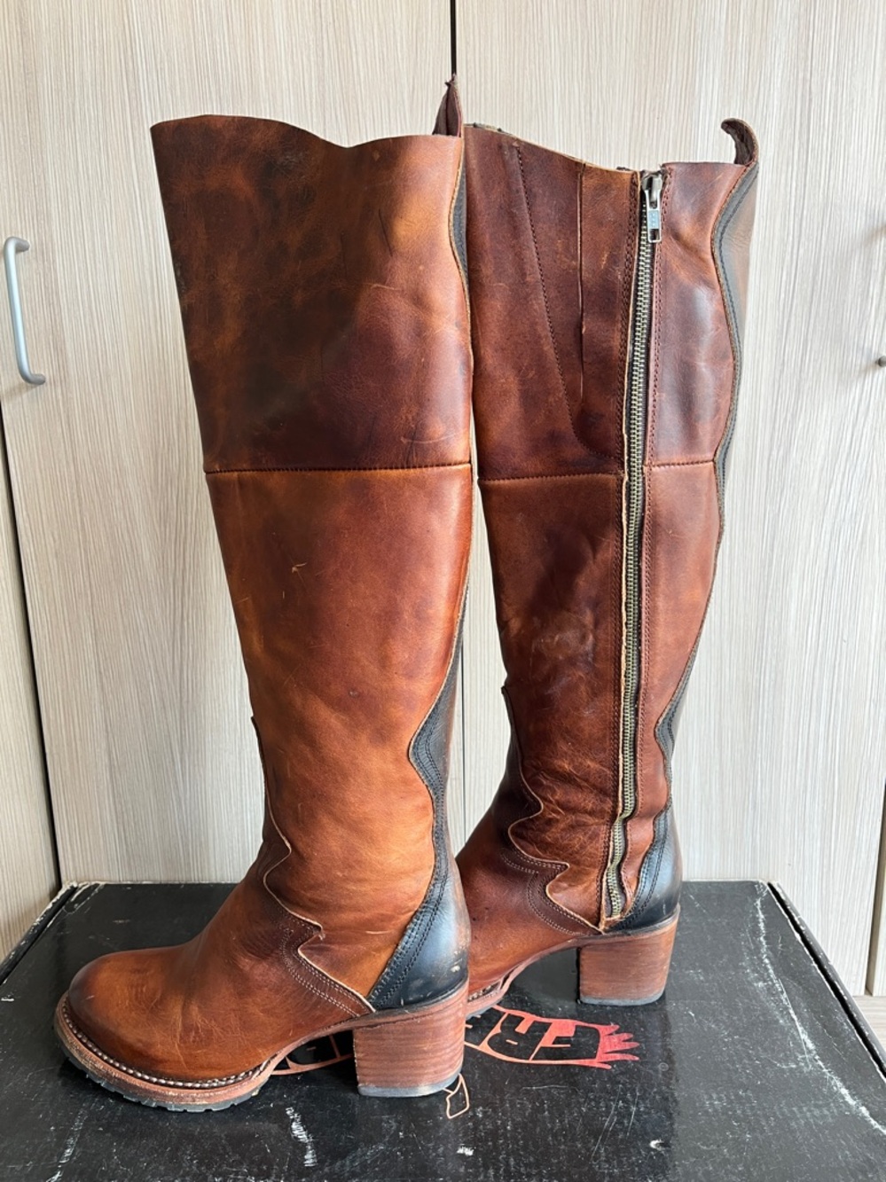 freebird brown and black leather knee-high boots - Picture 5 of 7